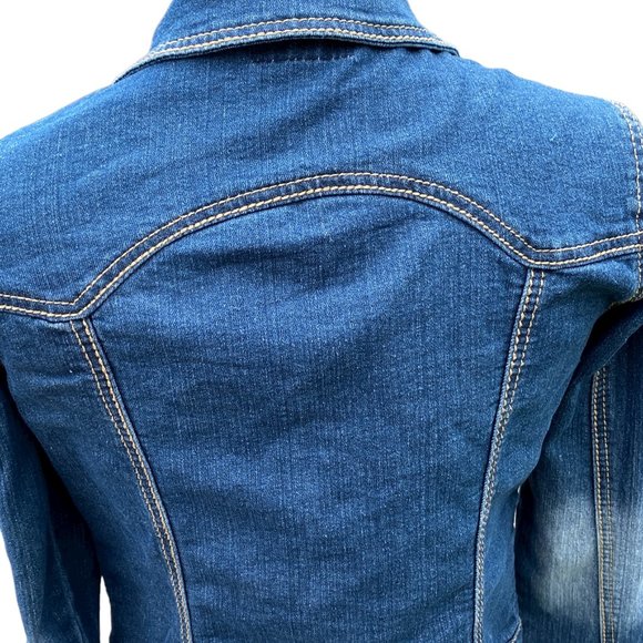 Earl Jean Distressed Faded Denim Trucker Jean Jacket-Gilmore Girls vibe-size S - Picture 12 of 16